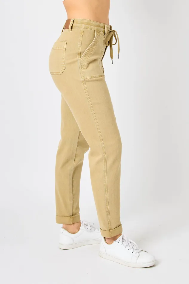 JUDY BLUE HIGH WAIST GARMET DYED CUFFED JOGGER KHAKI JUDY BLUE Rings