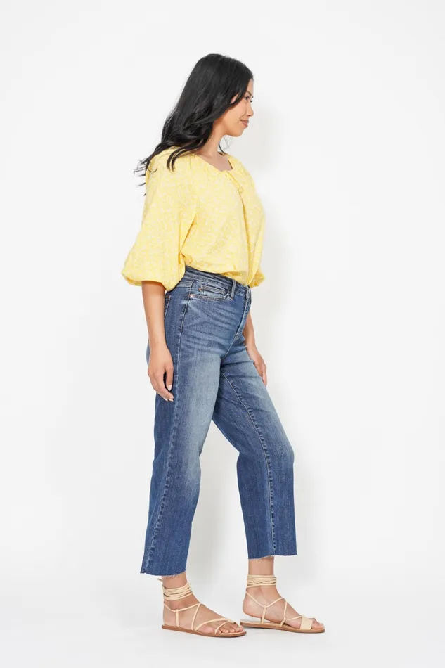 JUDY BLUE JUDY BLUE HIGH WAIST POCKET EMBROIDERED CROP WIDE JEAN DARK STONE Rings