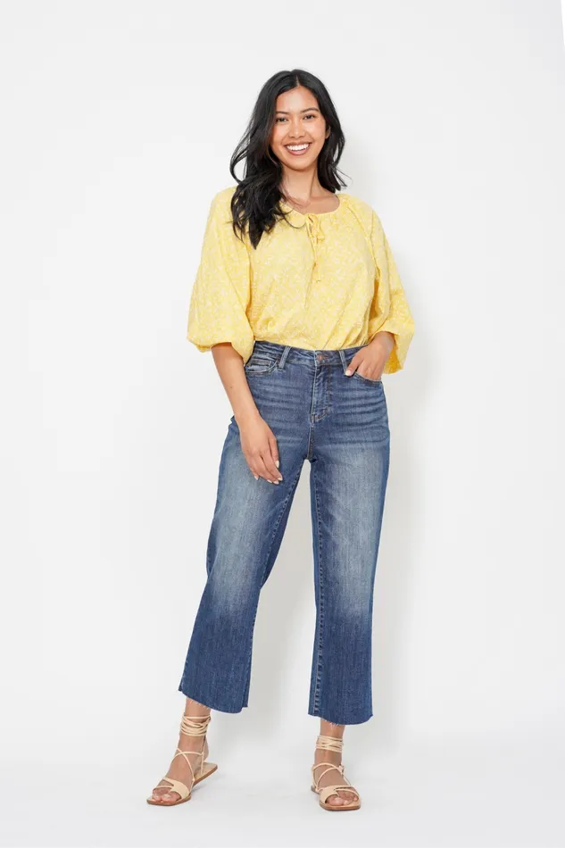 JUDY BLUE JUDY BLUE HIGH WAIST POCKET EMBROIDERED CROP WIDE JEAN DARK STONE Rings