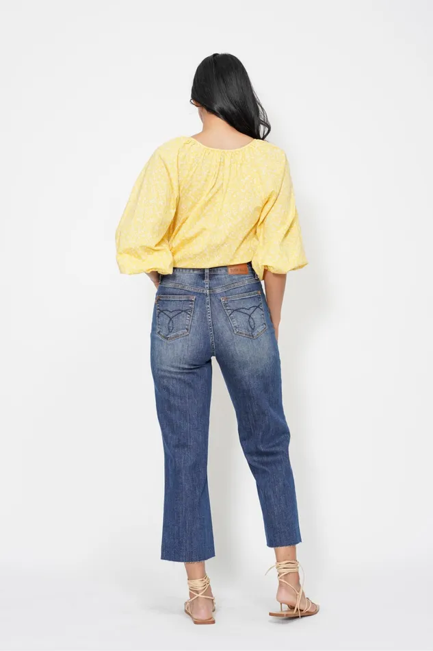 JUDY BLUE JUDY BLUE HIGH WAIST POCKET EMBROIDERED CROP WIDE JEAN DARK STONE Rings