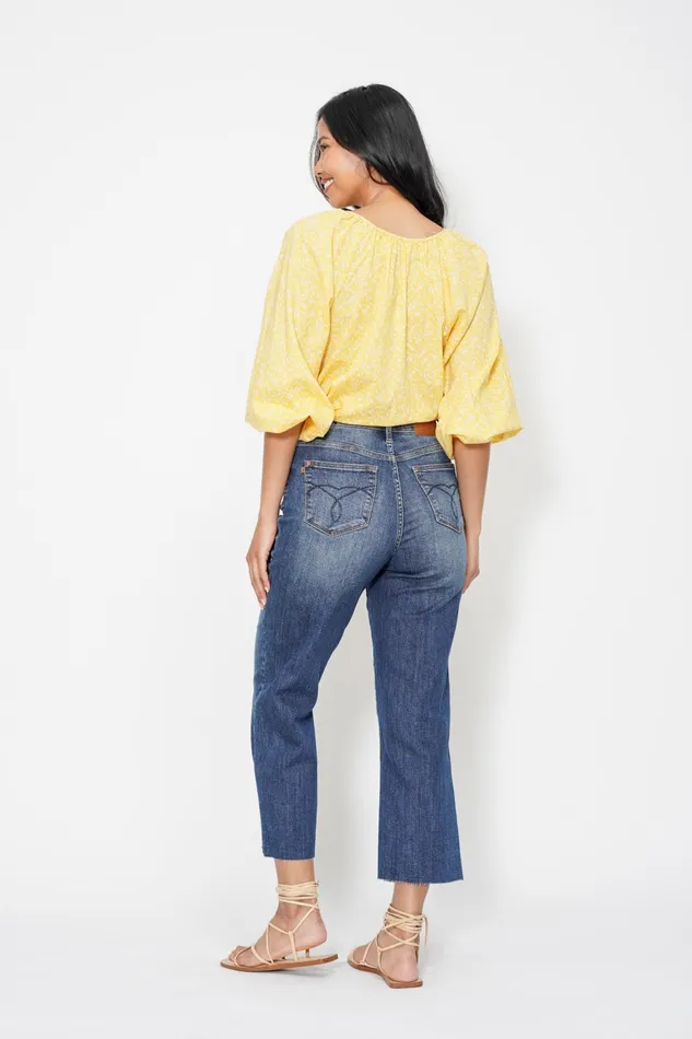 JUDY BLUE JUDY BLUE HIGH WAIST POCKET EMBROIDERED CROP WIDE JEAN DARK STONE Rings