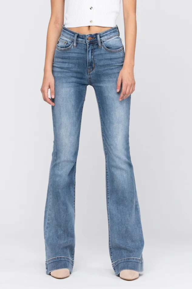 JUDY BLUE Rings JUDY BLUE HIGH RISE TROUSER FLARE JEANS MEDIUM STONE