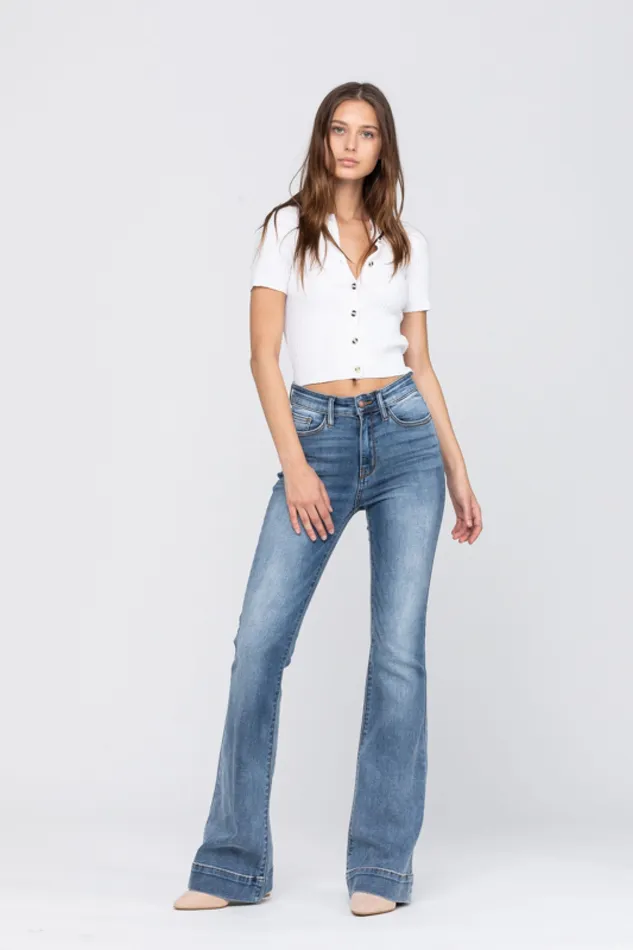 JUDY BLUE Rings JUDY BLUE HIGH RISE TROUSER FLARE JEANS MEDIUM STONE