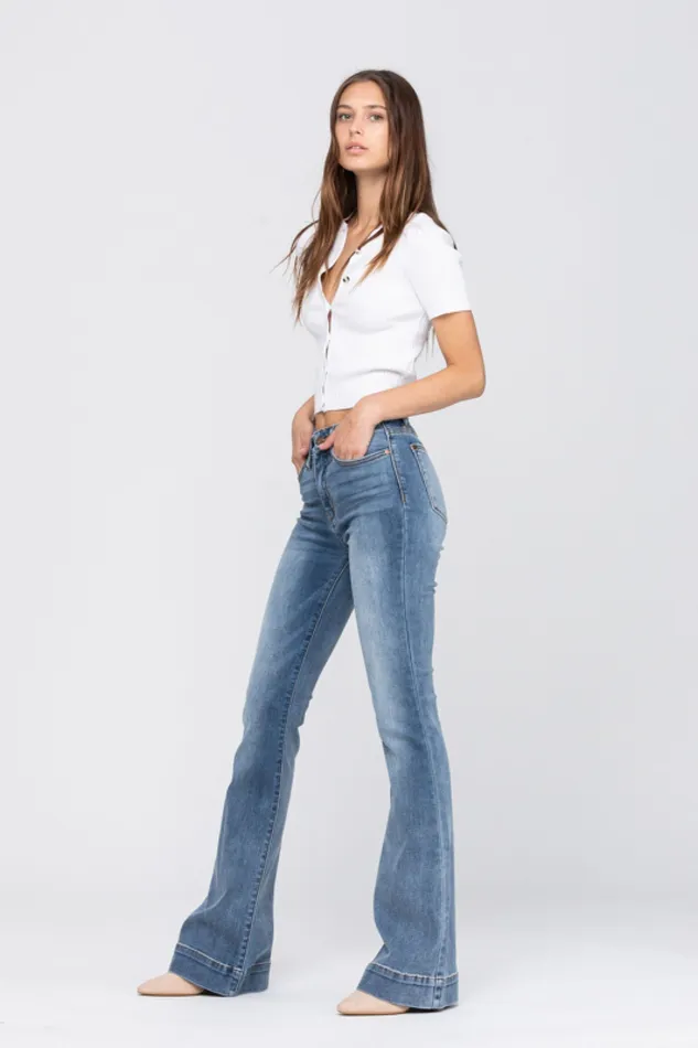 JUDY BLUE Rings JUDY BLUE HIGH RISE TROUSER FLARE JEANS MEDIUM STONE