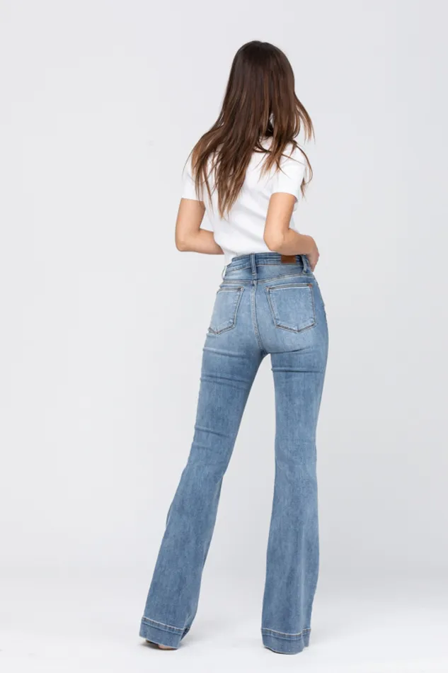 JUDY BLUE Rings JUDY BLUE HIGH RISE TROUSER FLARE JEANS MEDIUM STONE