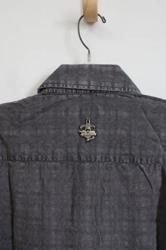 Just Cavalli Just Cavalli Gray Button Down Cotton Shirt S Earrings
