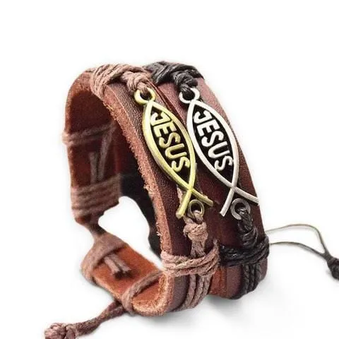 Lords Guidance Christian Bracelet br Leather Jesus Fish Bracelets