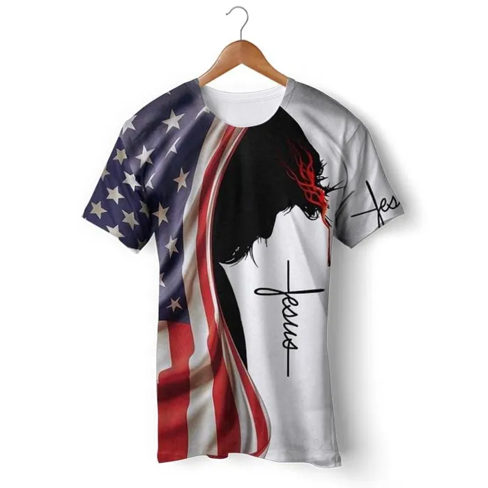 Lords Guidance Earrings Christian TShirt br Jesus Christ USA Flag