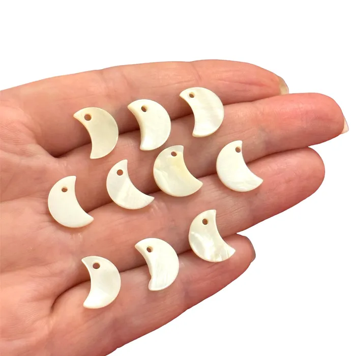 Mother of Pearl Crescent Charms Nacre Crescent Charms With Drilled Hole 10 pieces in a pack Peppy Beads Necklaces