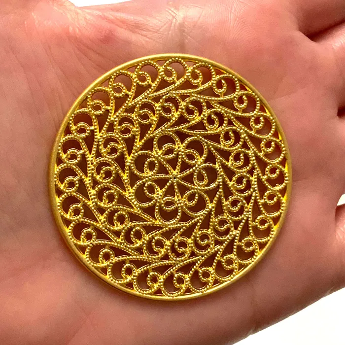 Necklaces 24Kt Matte Gold Plated Large Authentic Brass Pendant 52mm Gold Plated Brass Pendant Peppy Beads Necklaces 24Kt Matte Gold Plated Large Authentic Brass Pendant 52mm Gold Plated Brass Pendant Peppy Beads