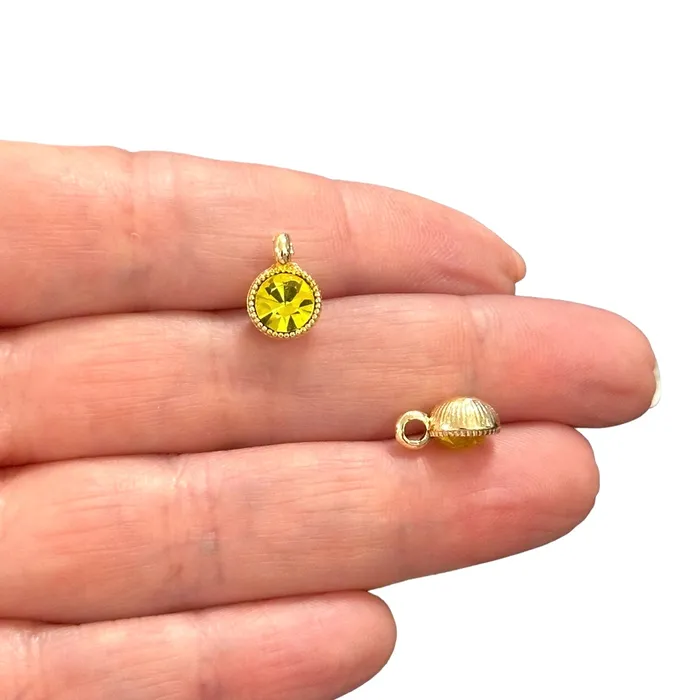 Necklaces Birthstone 24Kt Gold Plated CZ Charms Birthstone CZ Charms Peppy Beads