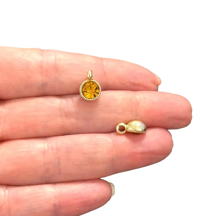 Necklaces Birthstone 24Kt Gold Plated CZ Charms Birthstone CZ Charms Peppy Beads