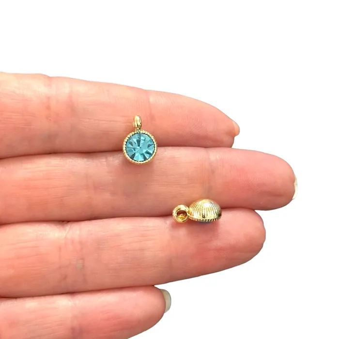 Necklaces Birthstone 24Kt Gold Plated CZ Charms Birthstone CZ Charms Peppy Beads