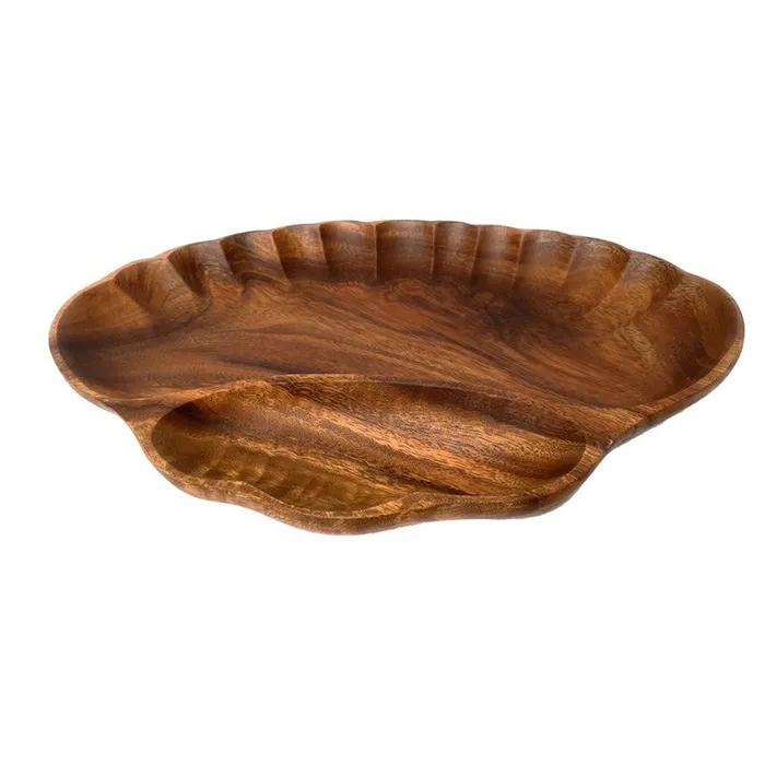 Necklaces ISLANDERGRP 2Compartment Acacia Wood Serving Tray with Fluted Edges Necklaces ISLANDERGRP 2Compartment Acacia Wood Serving Tray with Fluted Edges