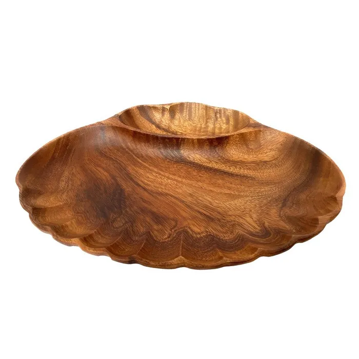 Necklaces ISLANDERGRP 2Compartment Acacia Wood Serving Tray with Fluted Edges