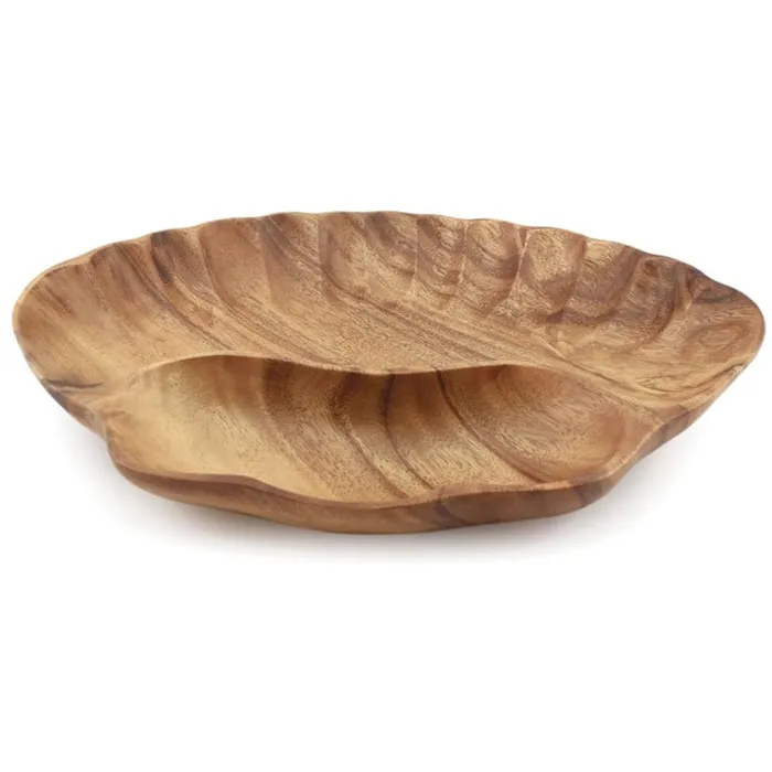 Necklaces ISLANDERGRP 2Compartment Acacia Wood Serving Tray with Fluted Edges