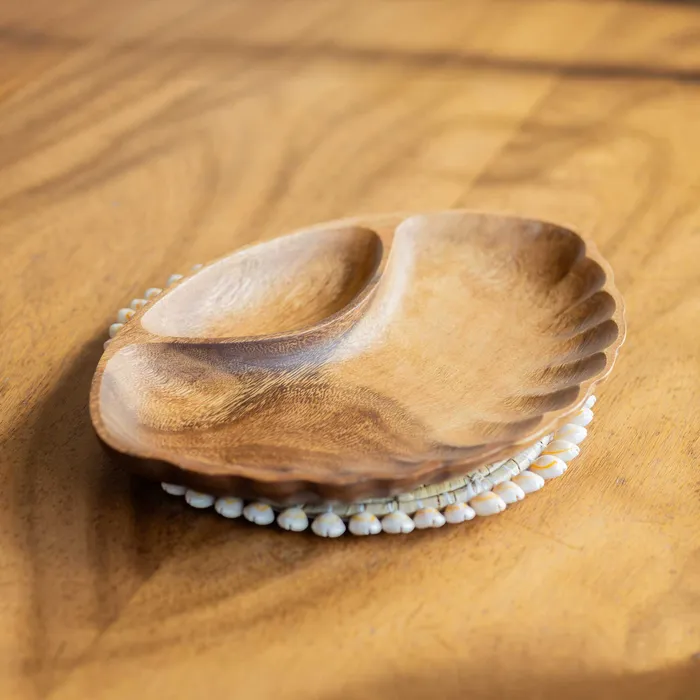 Necklaces ISLANDERGRP 2Compartment Acacia Wood Serving Tray with Fluted Edges