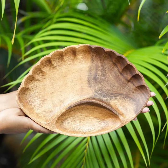 Necklaces ISLANDERGRP 2Compartment Acacia Wood Serving Tray with Fluted Edges