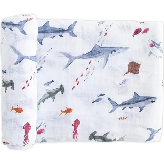 Necklaces LITTLEUNICORN Little Unicorn Shark Print Cotton Muslin Swaddle Blanket