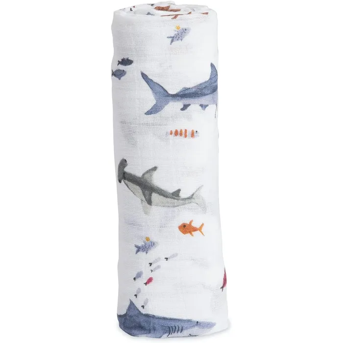 Necklaces LITTLEUNICORN Little Unicorn Shark Print Cotton Muslin Swaddle Blanket