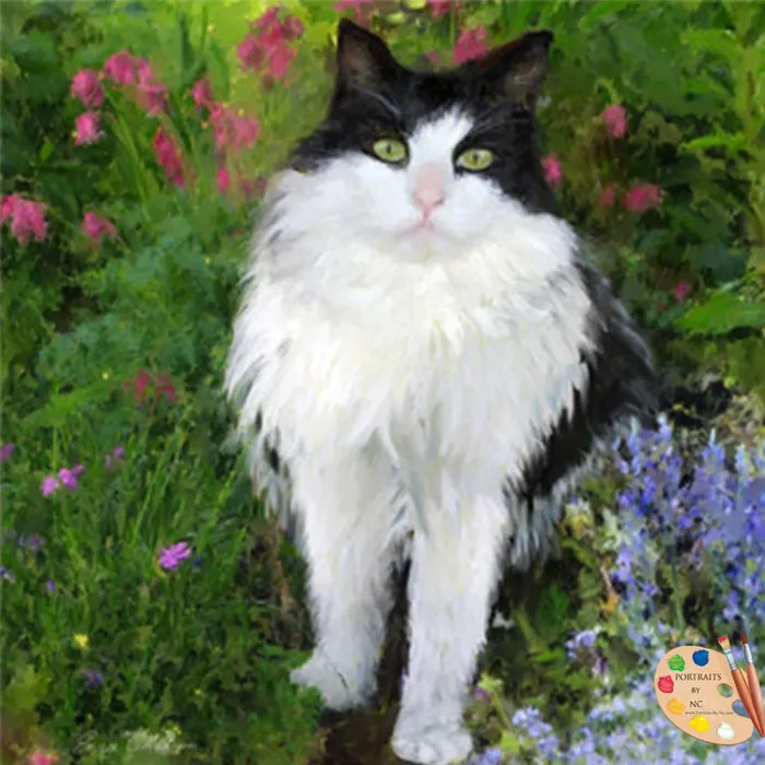 Necklaces Oil Painting of Cat in Garden Portraits by NC