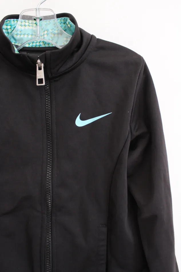 Nike Black Teal Ruffled Back Athletic Jacket Youth 6 Nike Rings