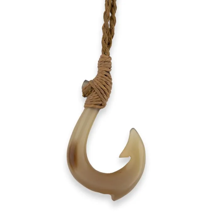 PACIFICOCEANCOL White Buffalo Horn Mini Hawaiian Fish Hook Necklace Necklaces