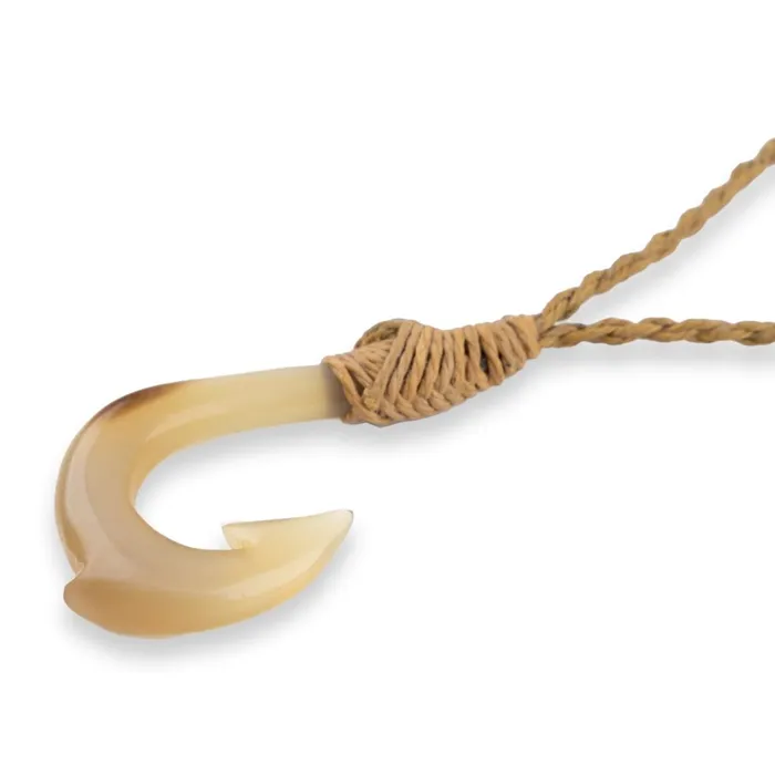 PACIFICOCEANCOL White Buffalo Horn Mini Hawaiian Fish Hook Necklace Necklaces