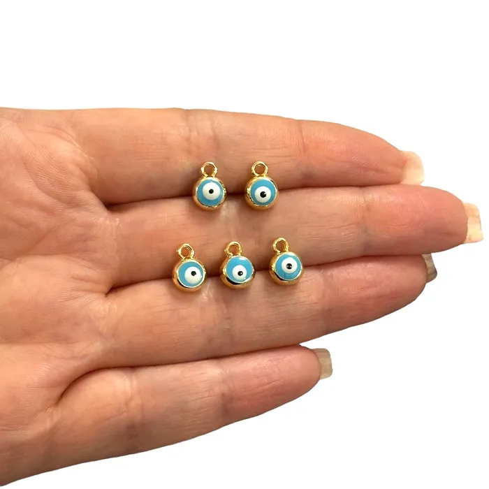 Peppy Beads 24Kt Gold Plated Double Side Blue Enamelled Evil Eye Charms 5 pcs in a pack Earrings Peppy Beads 24Kt Gold Plated Double Side Blue Enamelled Evil Eye Charms 5 pcs in a pack Earrings