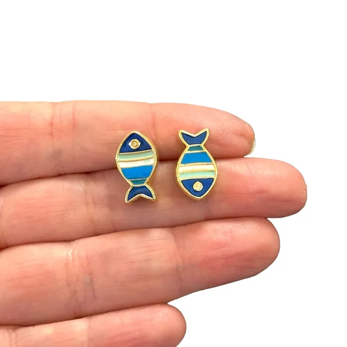 Peppy Beads 24Kt Gold Plated Double Side Enamelled Fish Spacer Charms 2 pcs in a pack Earrings