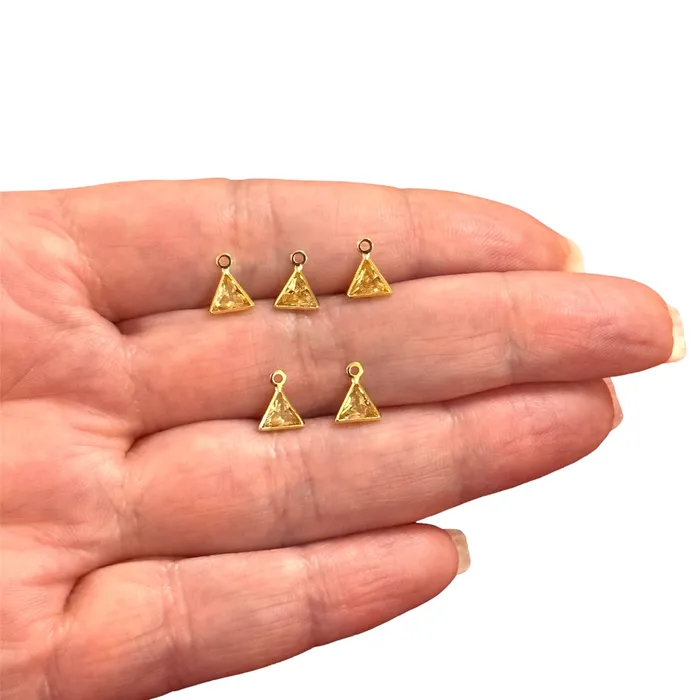 Peppy Beads 24Kt Gold Plated Rose Cubic Zirconia Triangle Charms 5 pcs in a pack Earrings Peppy Beads 24Kt Gold Plated Rose Cubic Zirconia Triangle Charms 5 pcs in a pack Earrings