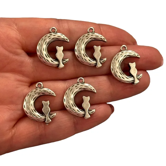 Peppy Beads Antique Silver Plated Cat Moon Charms Silver Cat Collection Charms 5 pcs in a pack Necklaces Peppy Beads Antique Silver Plated Cat Moon Charms Silver Cat Collection Charms 5 pcs in a pack Necklaces