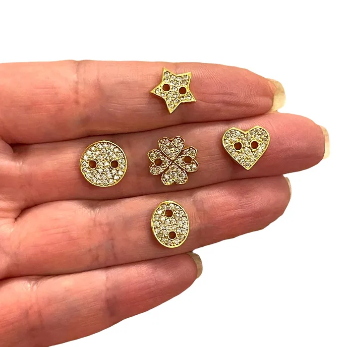 Peppy Beads Bracelets 24Kt Gold Plated CZ Micro Pave Button Charms Bracelet Button Charms 5 Charms in a pack Peppy Beads Bracelets 24Kt Gold Plated CZ Micro Pave Button Charms Bracelet Button Charms 5 Charms in a pack