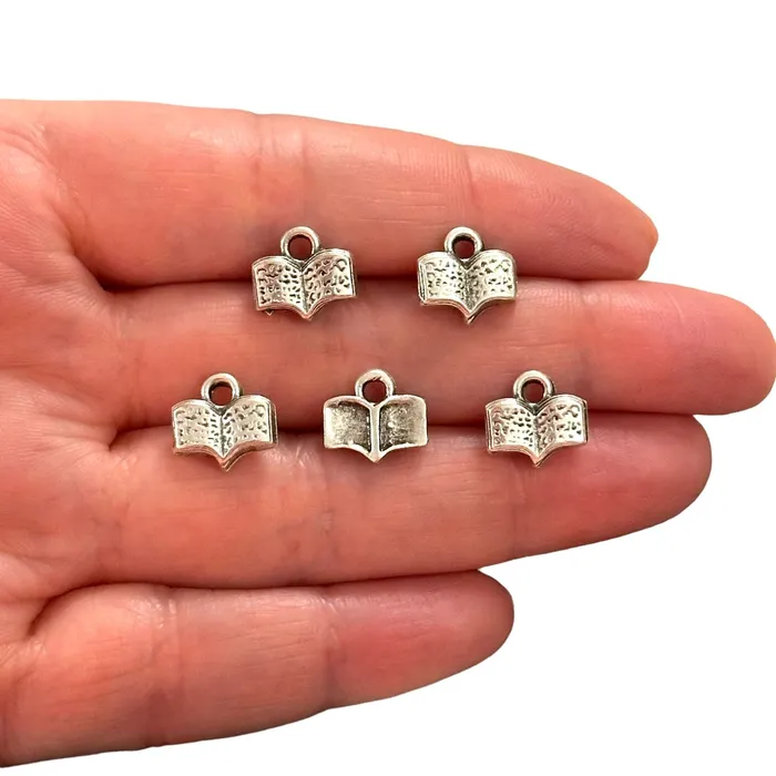 Peppy Beads Earrings Antique Silver Plated Book Charms Silver Travel Charms 5 pcs in a pack Peppy Beads Earrings Antique Silver Plated Book Charms Silver Travel Charms 5 pcs in a pack