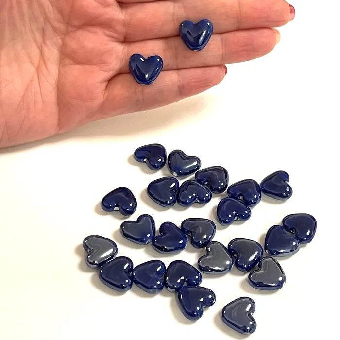 Peppy Beads Hand Made Ceramic Navy Heart Charms 5 pcs in a pack Necklaces