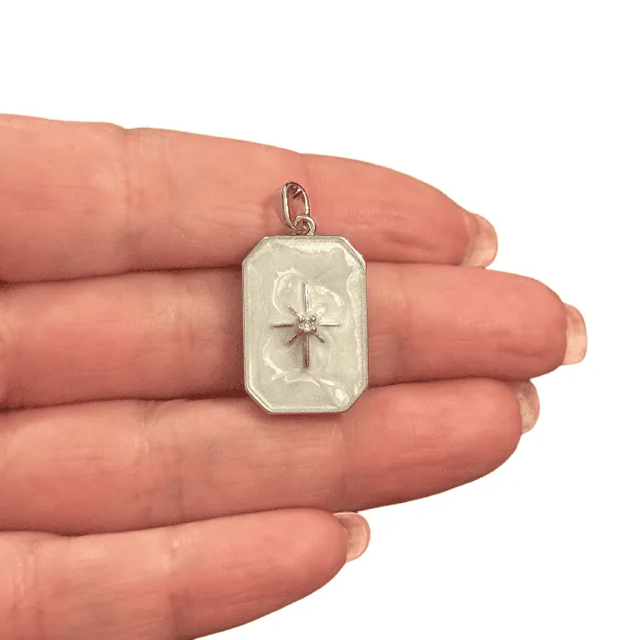 Peppy Beads Necklaces CZ Ivory Enamel Starburst Pendant Waterproof Stainless Steel CZ Pendant With Attached Bail Peppy Beads Necklaces CZ Ivory Enamel Starburst Pendant Waterproof Stainless Steel CZ Pendant With Attached Bail