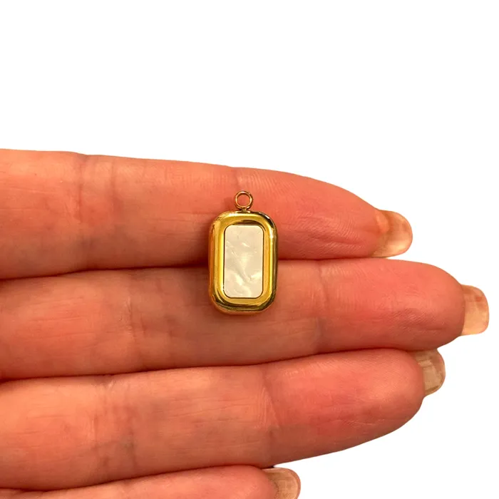 Peppy Beads Necklaces Waterproof Gold Mother of Pearl Charm Stainless Steel Rectangle Pendant Peppy Beads Necklaces Waterproof Gold Mother of Pearl Charm Stainless Steel Rectangle Pendant