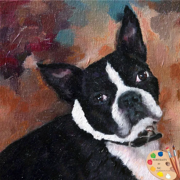 Portraits by NC Earrings Boston Terrier Dog Oil Portrait