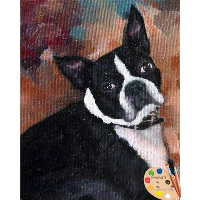 Portraits by NC Earrings Boston Terrier Dog Oil Portrait