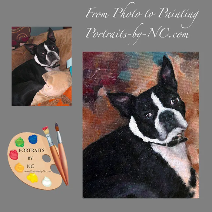 Portraits by NC Earrings Boston Terrier Dog Oil Portrait