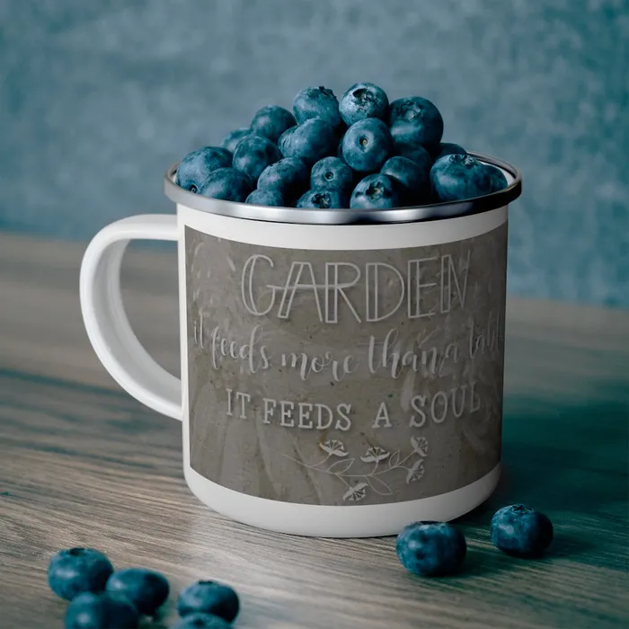 Portraits by NC Necklaces Enamel Camping Mug with Gardening Quote Gifts for Gardeners Portraits by NC Necklaces Enamel Camping Mug with Gardening Quote Gifts for Gardeners