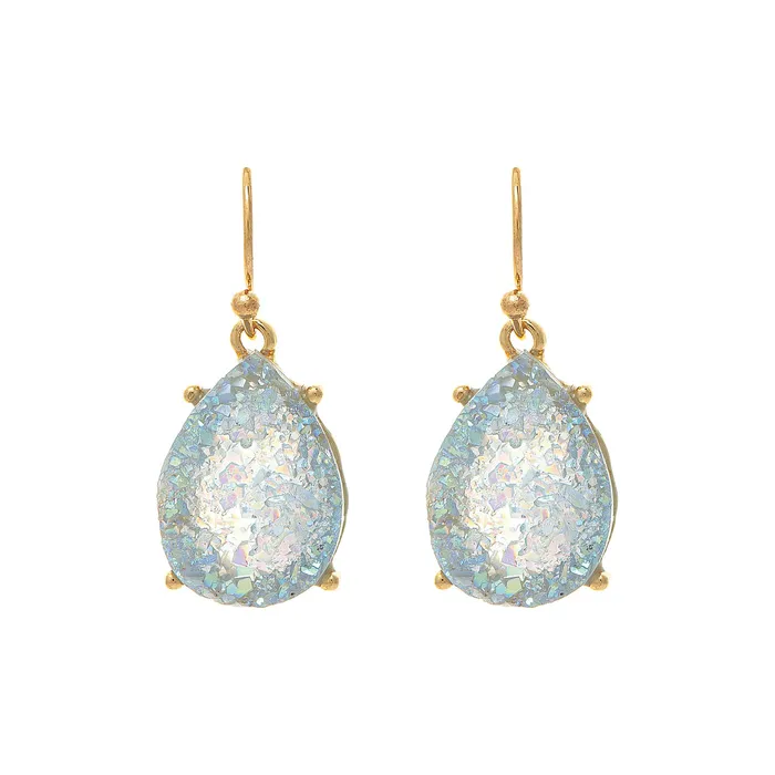 RAINJEWELRY Earrings Gold Blue Aurora Borealis Druzy Teardrop Earrings