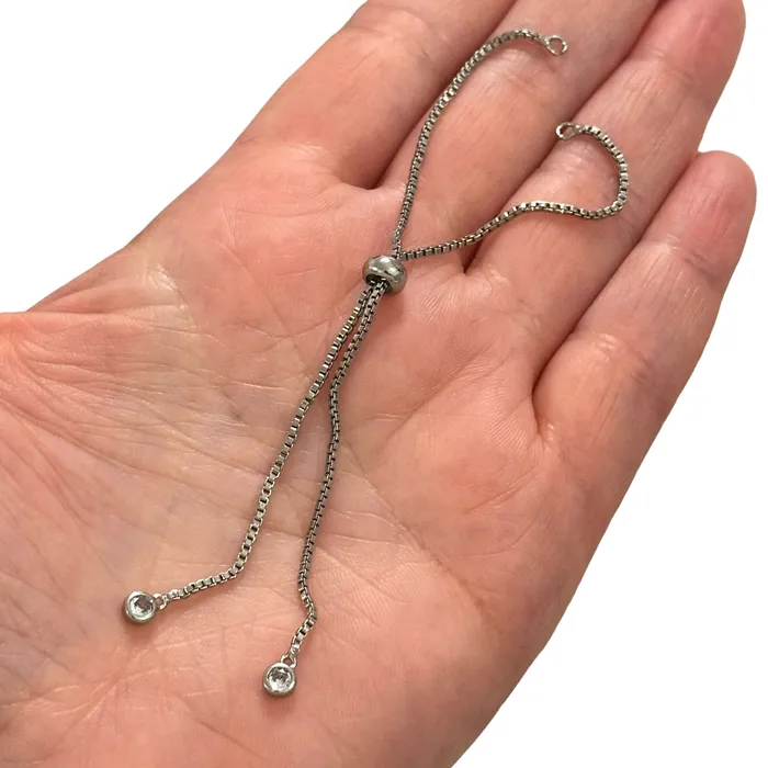 Rhoidum Plated Adjustable Box Chain Slider Bracelet Blanks With Clear CZ Peppy Beads Bracelets Rhoidum Plated Adjustable Box Chain Slider Bracelet Blanks With Clear CZ Peppy Beads Bracelets