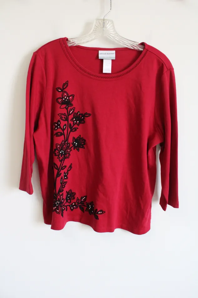 Rings Alfred Dunner Alfred Dunner Black Stitched Sequined Red Top XL Petite