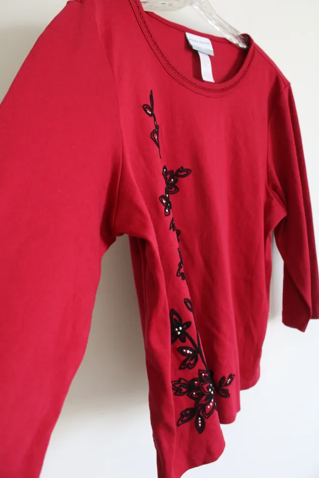 Rings Alfred Dunner Alfred Dunner Black Stitched Sequined Red Top XL Petite