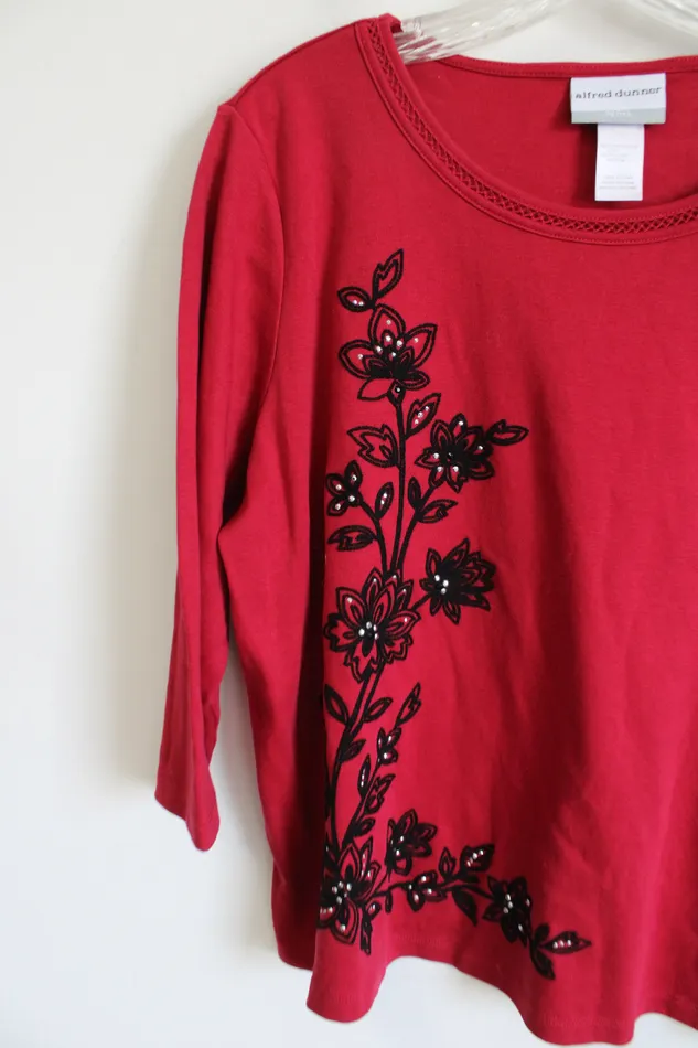 Rings Alfred Dunner Alfred Dunner Black Stitched Sequined Red Top XL Petite