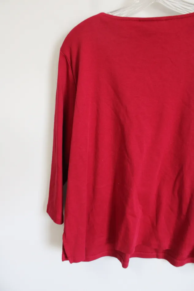 Rings Alfred Dunner Alfred Dunner Black Stitched Sequined Red Top XL Petite
