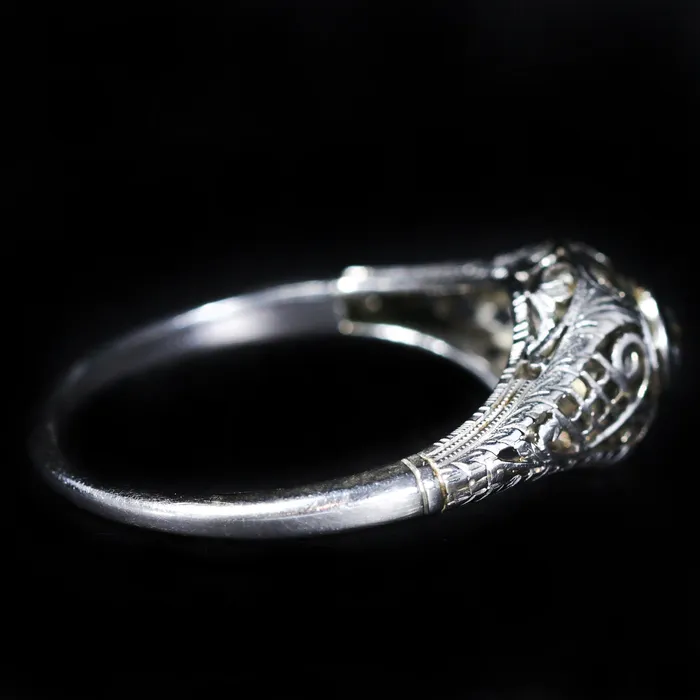 Rings ES Nacht Art Deco 18K White Gold 036 Carat Old Mine Cut Diamond Engagement Ring