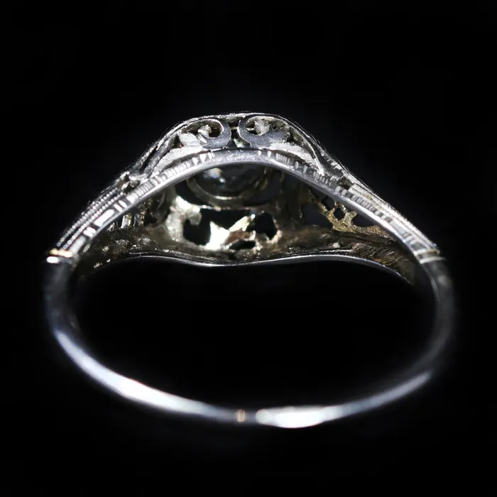 Rings ES Nacht Art Deco 18K White Gold 036 Carat Old Mine Cut Diamond Engagement Ring