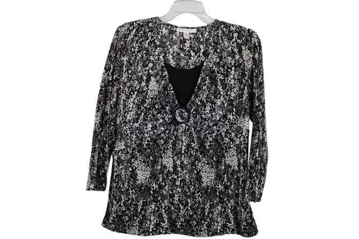 Rings JM Collection Black Pleated Blouse L JM Collection